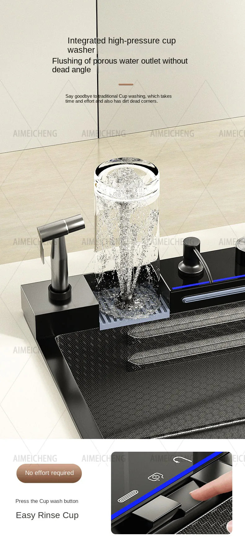 Heißer verkauf Edelstahl Wasserfall Küche Waschbecken Mit Messer Halter Digital Display Wasserhahn Set Geprägte Extra Große Einzigen Slot