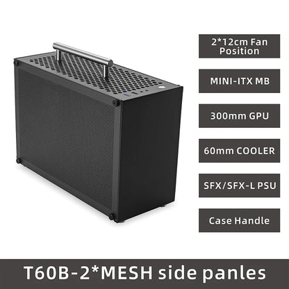 METALFISH T60 Mini ITX Black Case 9L With Acrylic Or Mesh Side Panel and Portable Handle Support SFX PSU/300mm GPU/2*120mm Fan