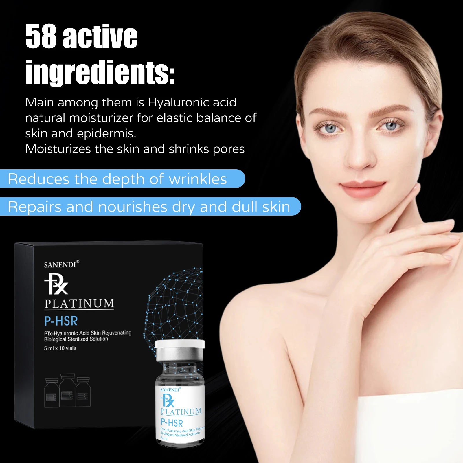 2025 New Korean Hyaluronic Acid Serum Anti-aging Moisturizing Skin Care Repair Essence 5MLx10Vials.