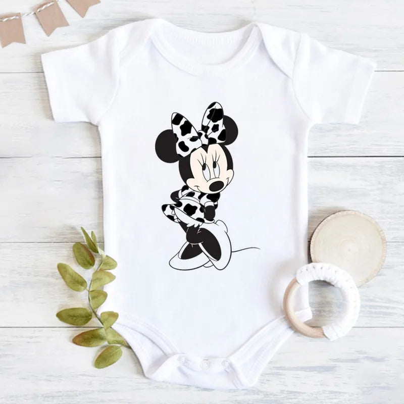 Niedliche Leopard Minnie Maus Disney Newbron Bodys Baby Kleidung Sommer Kurzarm Baumwolle Minnie Kawaii Stram pler Overall.