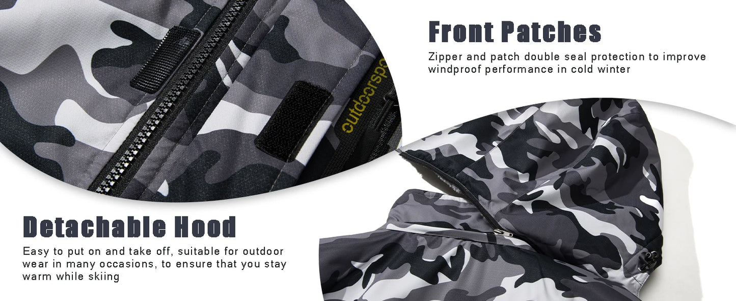 TACVASEN Fleece Lining Mountain Jackets Mens Hiking Jackets Outdoor Removable Hooded Coats Ski Snowboard Parka Winter Outwear.