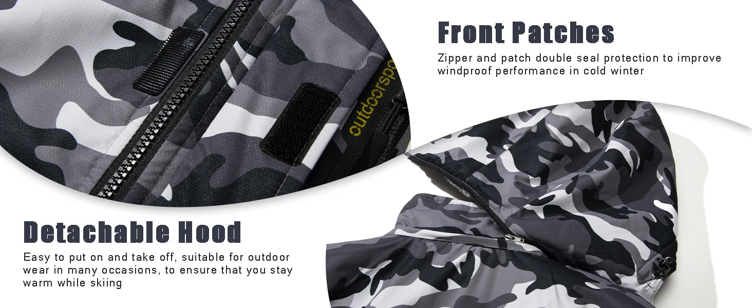 TACVASEN Fleece Lining Mountain Jackets Mens Hiking Jackets Outdoor Removable Hooded Coats Ski Snowboard Parka Winter Outwear.