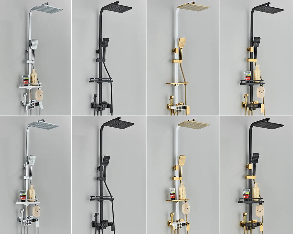 Black Thermostatic Shower Faucet Set For Bathroom Smart Display Hot Cold Water Mixer Tap Wall Mounted Rainfall System With Bidet