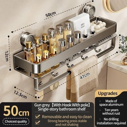 Kein Bohren, Saugnapf, selbstklebendes Badezimmerregal, Badezimmerregal, Toilette, Aluminium-Hängeregal, Badezimmer-Organizer, zum Aufhängen an der Wand