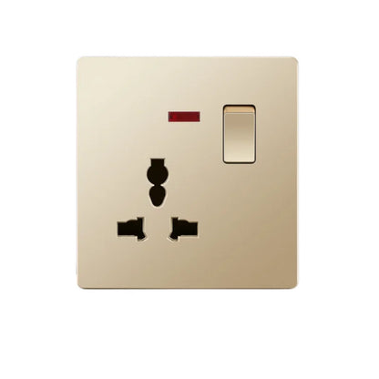 UK Standard 13A Gold USB Stecker Wandsteckdose Lichtschalter, 220V Universal 6-Loch-Doppelsteckdose mit 2,1A USB-Ladeanschluss