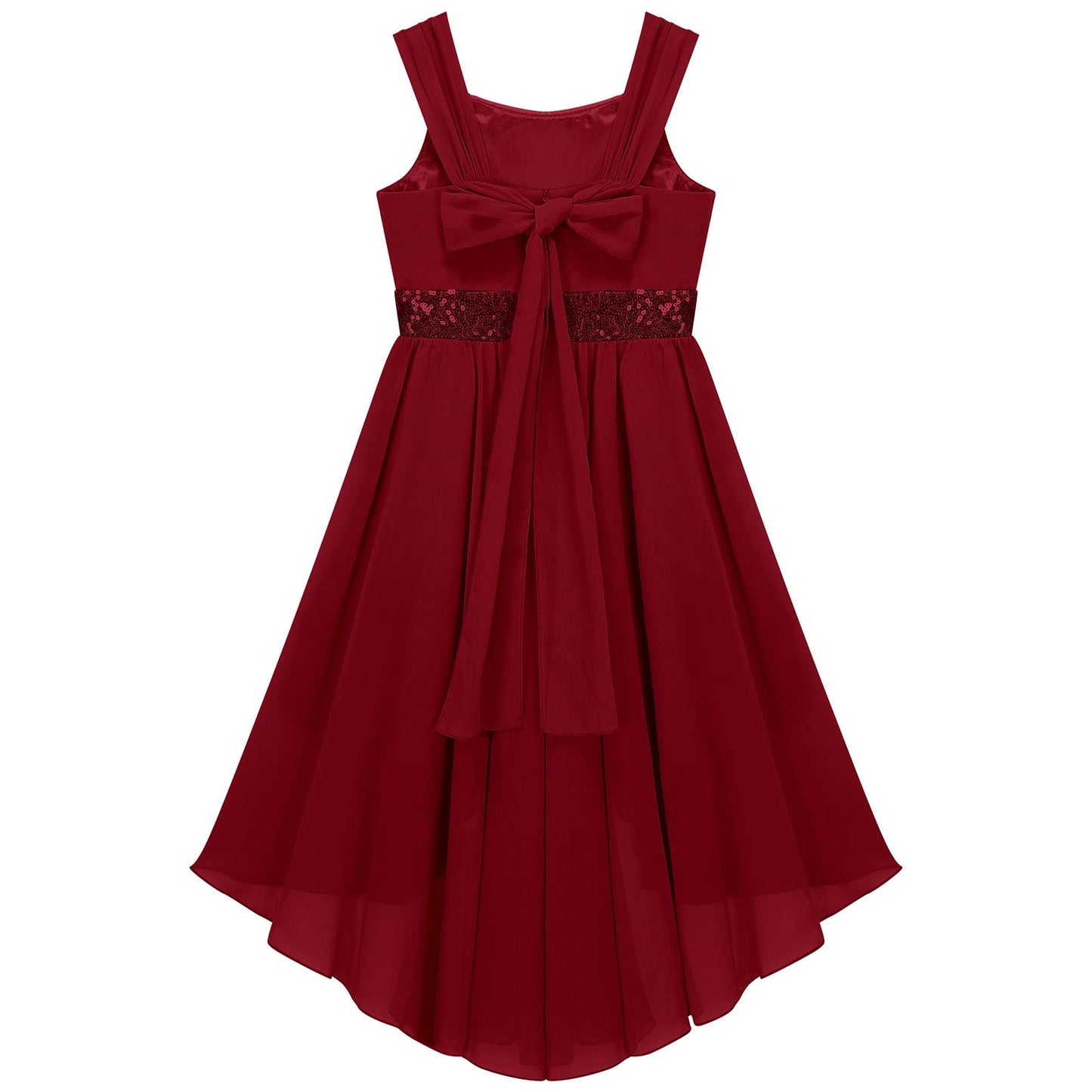 Kinder Blumenmädchenkleid Ärmellos Pailletten Hi-Low-Saum Abendkleid Elegantes Chiffon Prinzessin Geburtstag Formales Hochzeitskleid