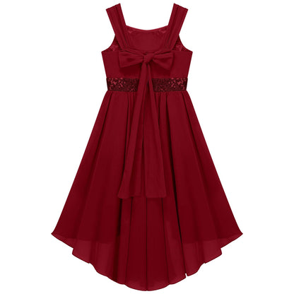 Kinder Blumenmädchenkleid Ärmellos Pailletten Hi-Low-Saum Abendkleid Elegantes Chiffon Prinzessin Geburtstag Formales Hochzeitskleid