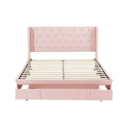 VSOGA gepolstertes Doppelbett 140 x 200 cm mit Lattenrost, Rückenlehne, großem Schubladen, für Erwachsene und Jugendliche