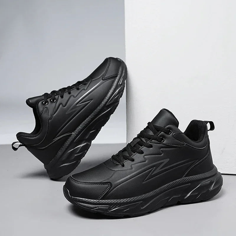 Black Leather Shoes for Men Height Increasing Winter Fashion Sneakers Plus Fur Warm Outdoor Cotton Casual Shoes Men Shoe Size 48.