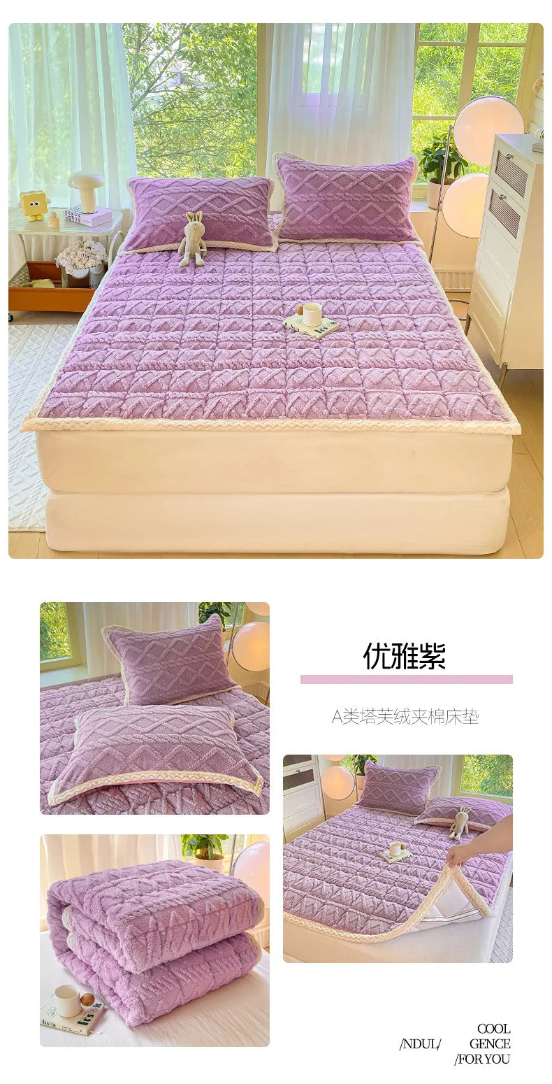 Winter Taft Velvet Mattress Topper Pad Fleece Bedspread Fold Non-slip Thin Tatami Mat Student Dormitory Bed Sheet Mattress Cover