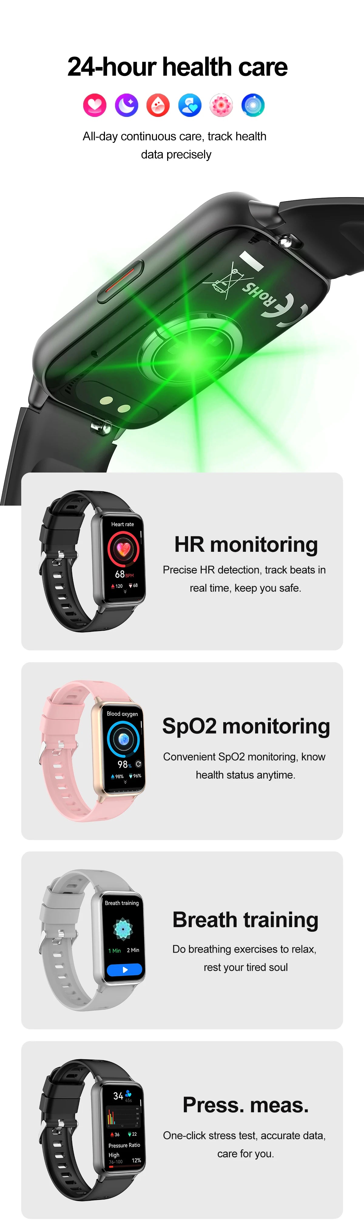 2025 New Grade Nursing Smart Watch AMOLED Blood Oxygen ECG + PPG Blood Pressure Body Temperature Bluetooth Health Smartwatch.