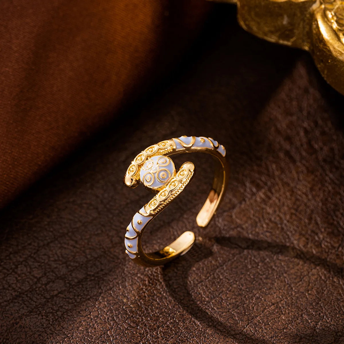 Ajojewel Golden Dubai Bride Jewelry Set Blue Enamel Bangle Ring Adjustable Bangles For Woman.