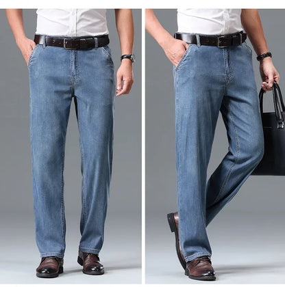 Business Lyocell Jeans Men Summer New Thin Fashion Straight Breathable Brand Pants Male Slim Comfortable  Denim Trousers