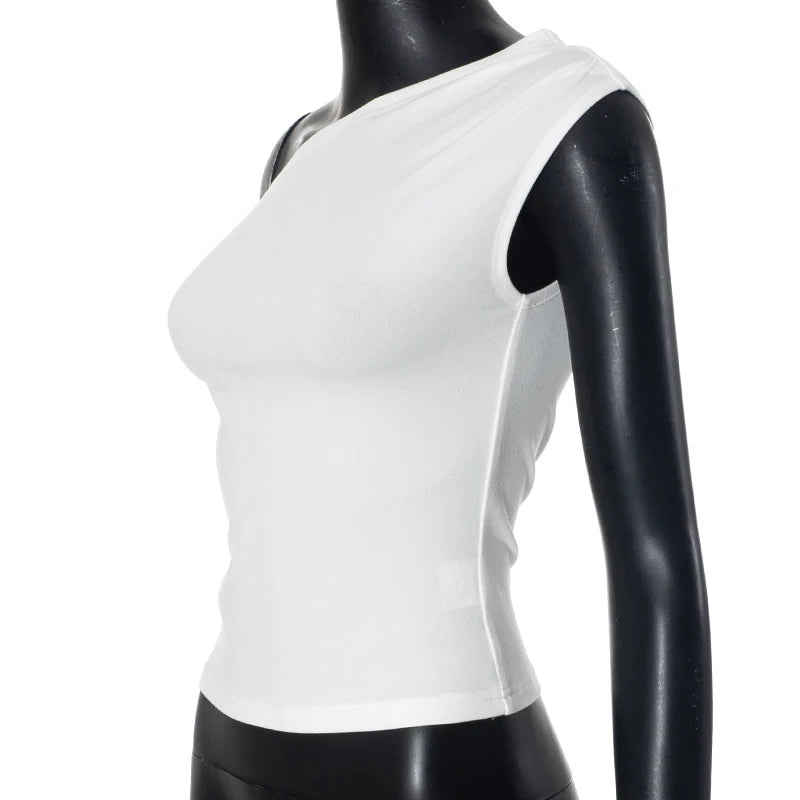 2025 Women'S Summer Ins Style New Shrink Pleated One-Shoulder Crop Top Backless Twist Tie Asymmetric T-Shirt Casual Top.