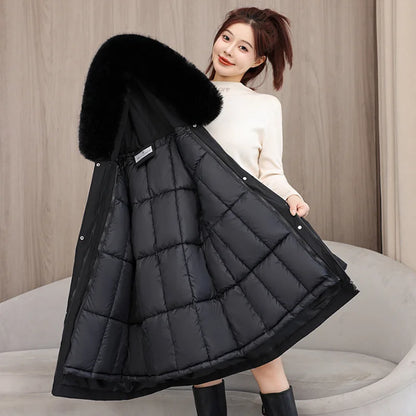 Winter dame Winter Stepp Mantel Abnehmbare Futter Pelz Kragen Gürtel Parka Jacke Für Frauen Verdickt Thermische frauen Mantel