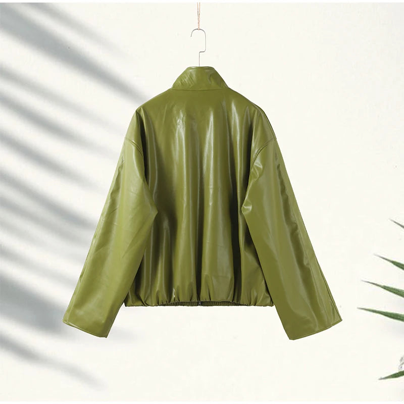 Chic Stand Collar Leather Long Skirt Sets Women Long Sleeve Jackets Spliced Solid Skirts 2025 Autumn Lady Y2k Outfits dress.