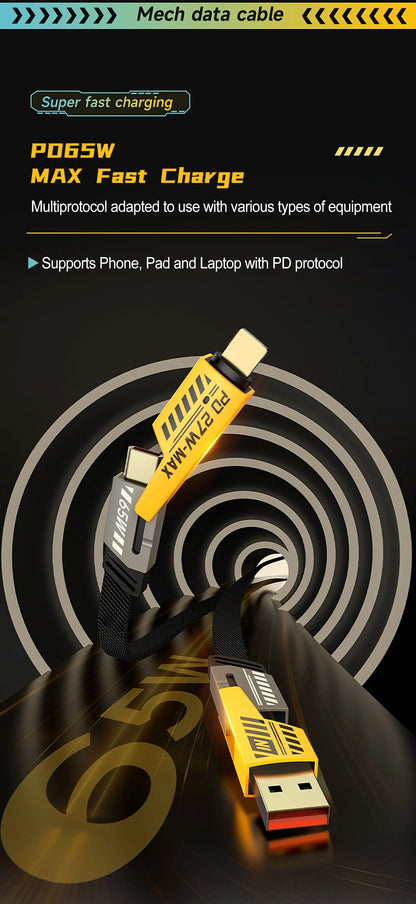 4 in 1 USB Type C Cable Type C TO C PD 65W 27W LIGHTNING Fast Charging Mech Cable For iPhone Samsung Xiaomi HUAWEI OPPO One Plus.