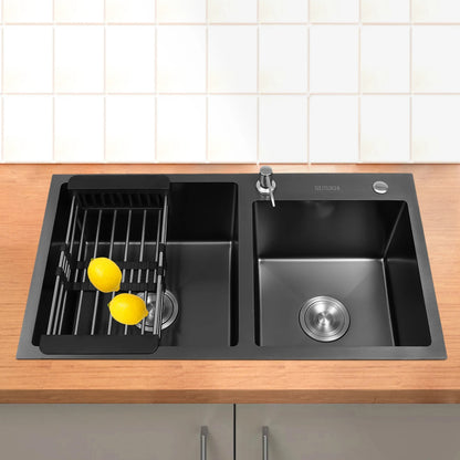 Schwarzer Wassertank, spritzwassergeschützt, schwarzes King Kong-Doppelwaschbecken, langlebig, mit Start- und Seifenspender