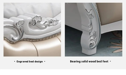 Europäisches Luxus-Doppelbett, modernes weißes King-Size-Doppelbett mit ästhetischem Rahmen, hochwertiges, schlafendes, beleuchtetes Deux-Tischmöbel für Schlafzimmer