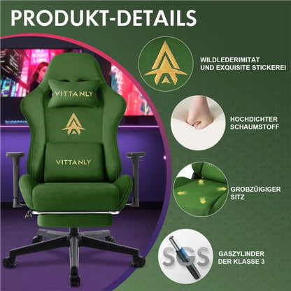 Kitinjoy Gaming-Stuhl, ergonomischer Bürostuhl, Schreibtischstuhl mit Lordosenstütze, höhenverstellbar, mit natürlichem Wild-Computerstuhl