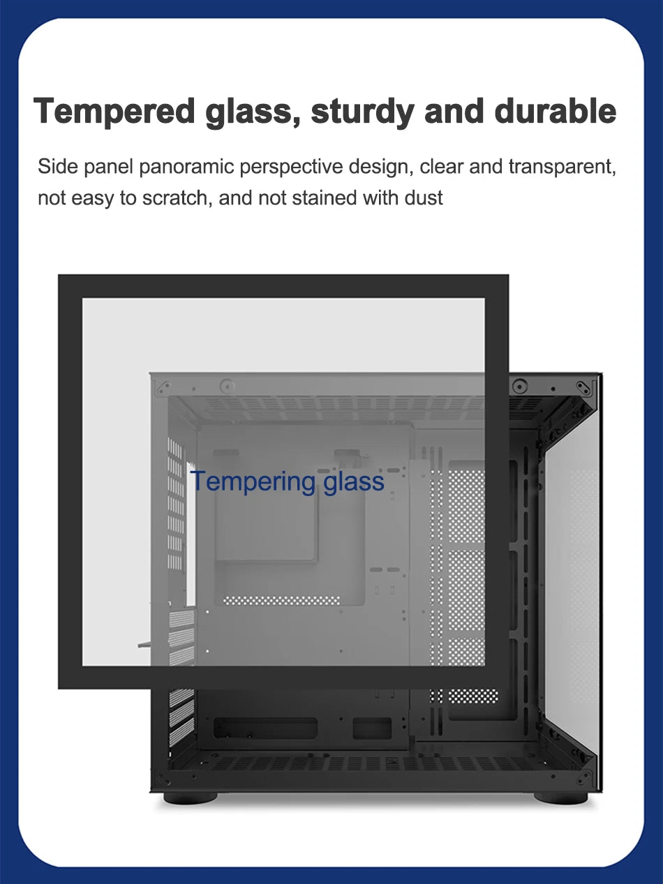 Power Train Seaview Dream MATX ITX Computer Case Panoramic Tempered Glass Side Transparency Without Pillars ATX Desktop Chassis.