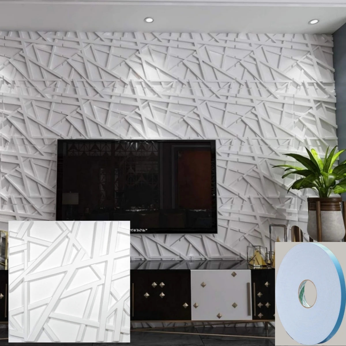 12/20/30pcs 3D pvc wall panels for indoor wall decoration, for living room hall bedroom hotel office,including tape