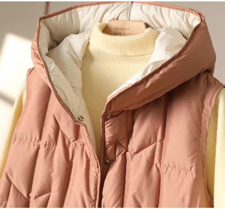 Weiblich 90% weiße Ente Daunen ultraleichte ärmellose Daunen weste 2023 neue Herbst/Winter Mode Kapuze Basics Frauen warme Weste Mantel.