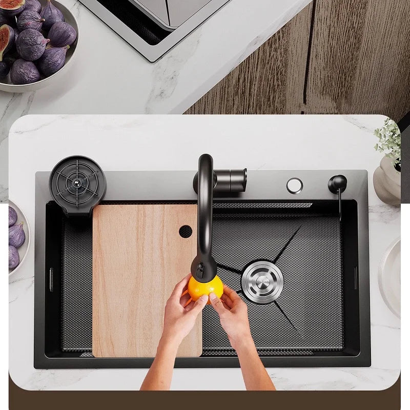 Kitchen Sink Stainless Steel Rice Grain Pattern Multifunctional Wear and Stain Resistant Large Single Slot Wash Dish Basin