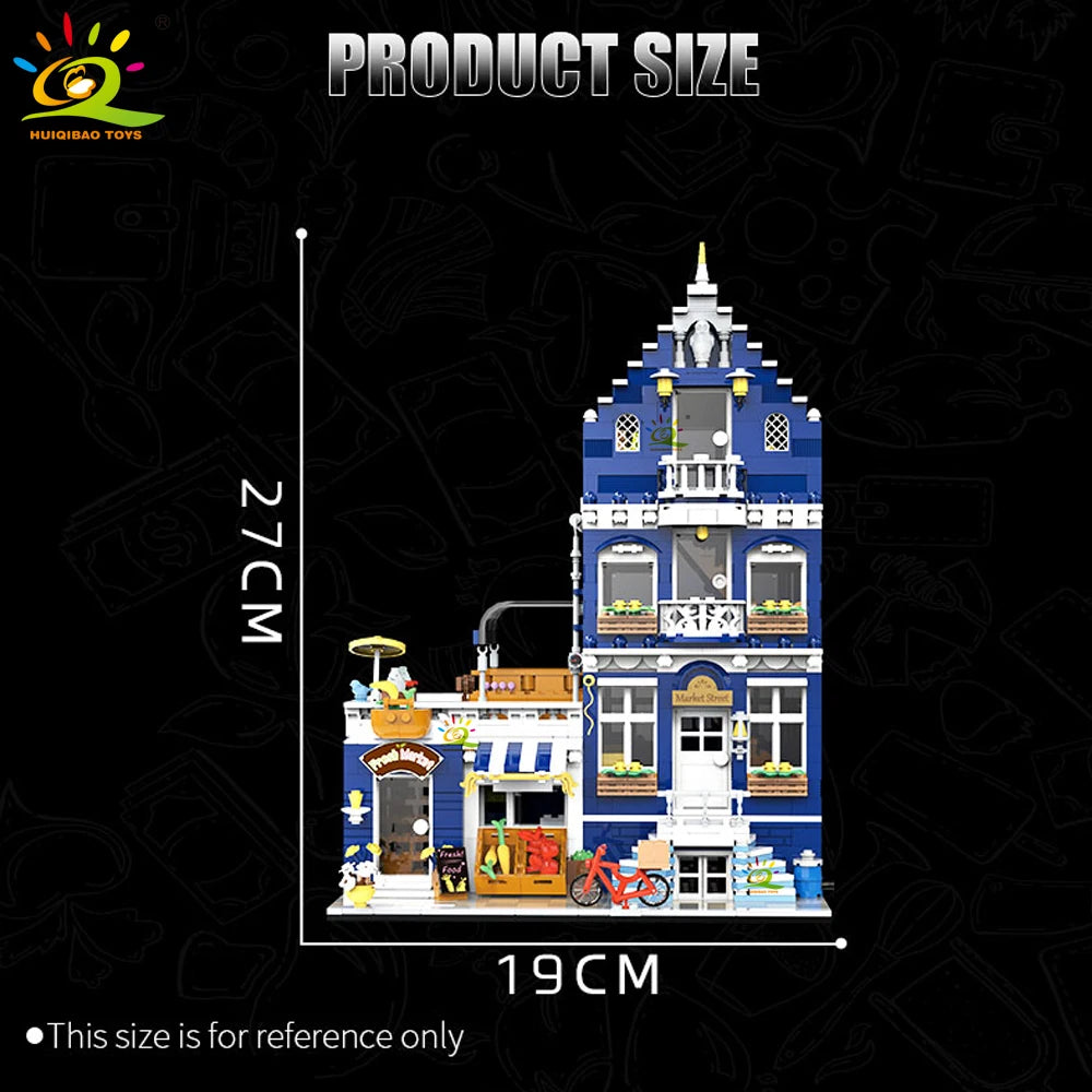 HUIQIBAO Toys MOC City Corner Coffee Shop Architecture Style Street View Micro Building Blocks for Children Construction Bricks.