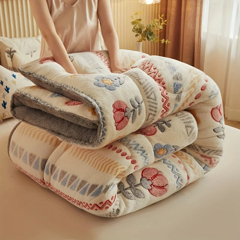Winter Bedding Thick Quilt Blanket Thickened Warm Flannel Fleece Comforter for Cold Nights Set Bed Duvets Quilts the Blankets.