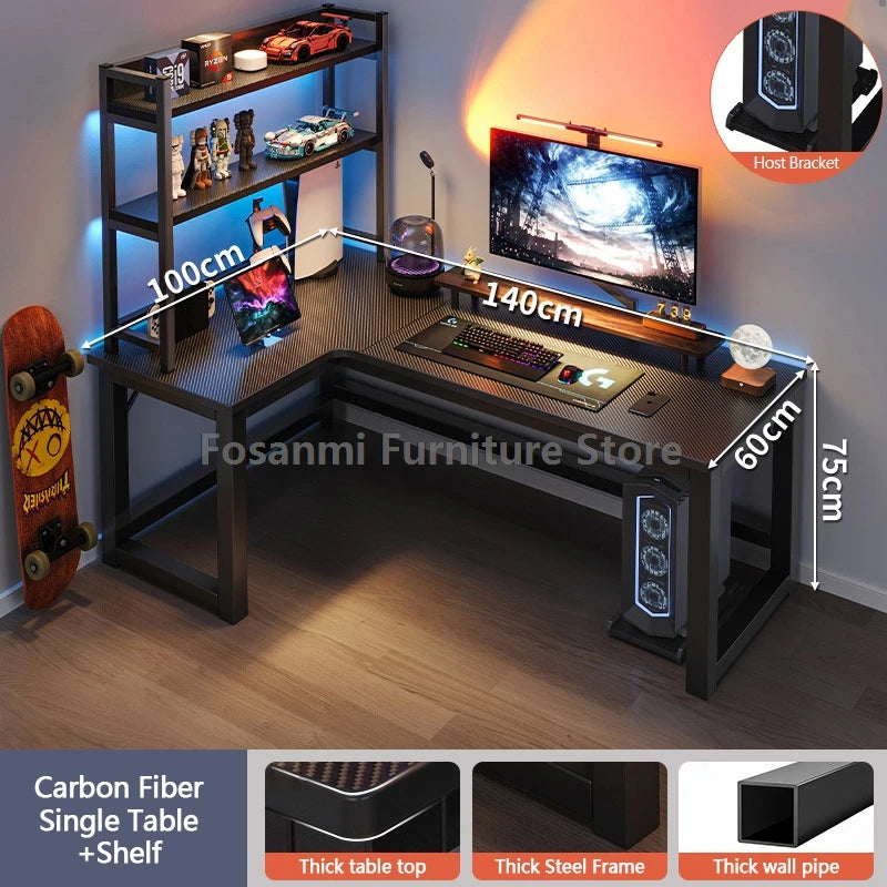 L-förmiger Eck-Gamer-Schreibtisch für das Heimbüro, breiter großer Computertisch mit Kabelloch, moderner schwarzer Gaming-Studien-Arbeitstisch