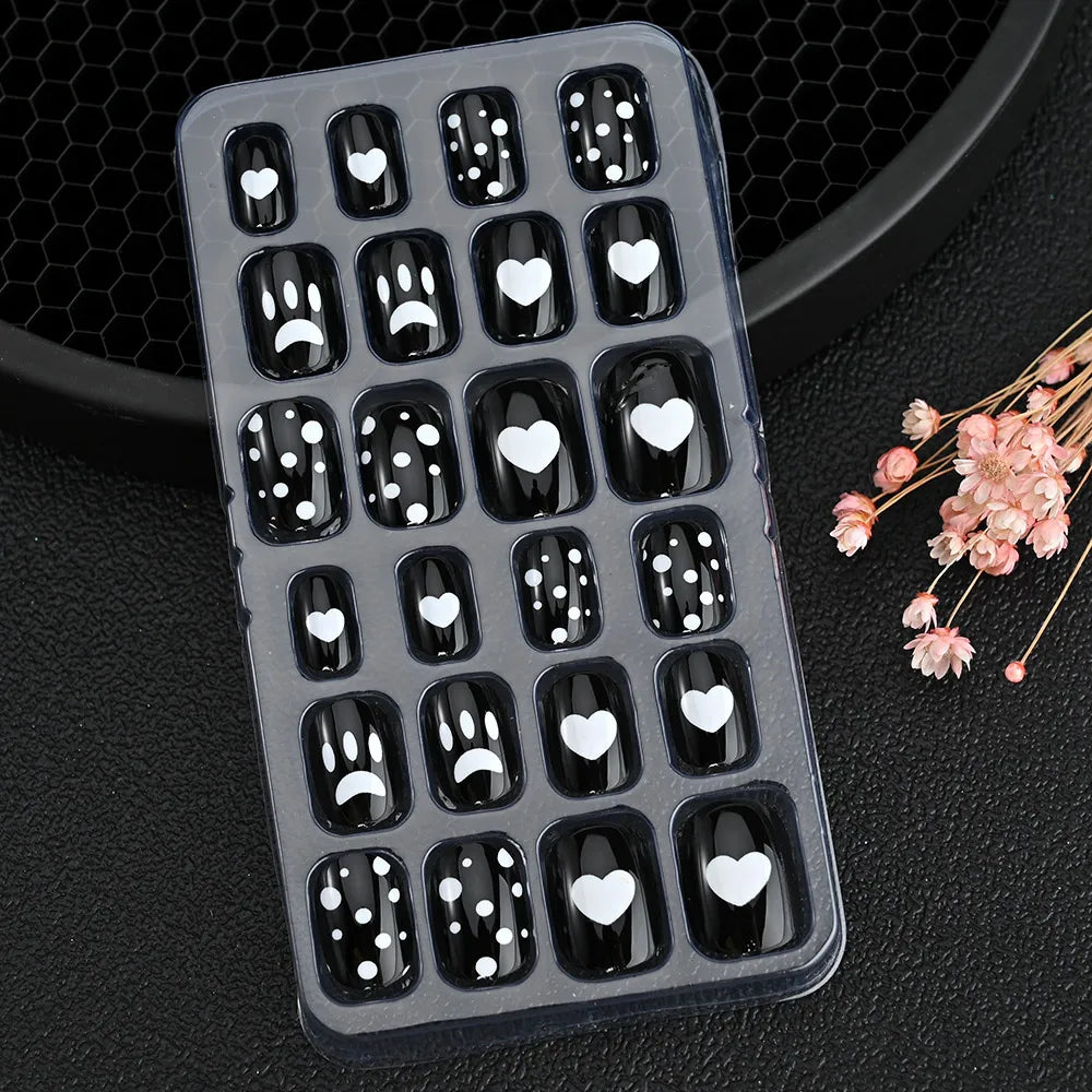 24Pcs/box Kids nails for Girl Cartoon Pattern False Nail Cute Child Fake Nails Tips Kawaii Acrylic Artificial Press on Nail+Tool