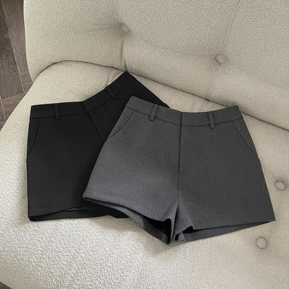 Elegant Solid A-Line Wide Leg Shorts Fashion Women 2025 New Summer High Waist Korean Pants Casual Office Lady Commute Outfits.