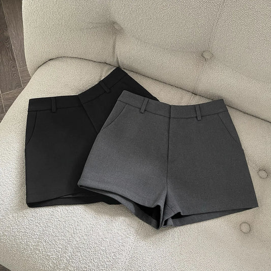 Elegant Solid A-Line Wide Leg Shorts Fashion Women 2025 New Summer High Waist Korean Pants Casual Office Lady Commute Outfits.