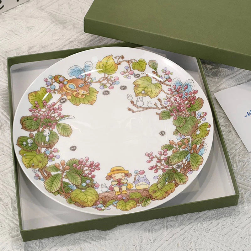 Bone China Dinner Plate Anime Cup and Saucer Set Coffee Mug Cute Cartoon Pattern Ceramic 9.5 Inch Dish Household Tableware Gift.