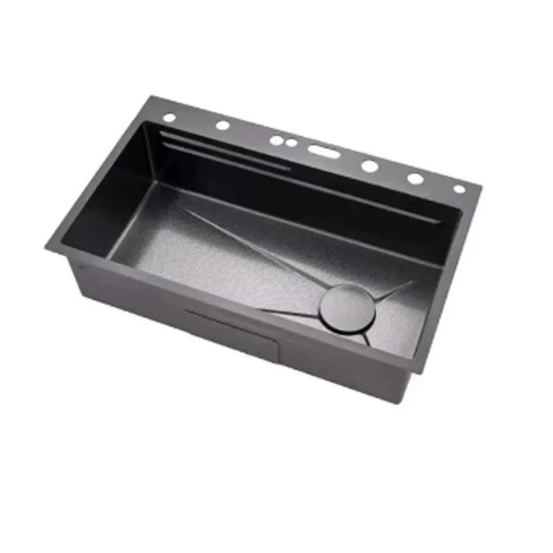 Stainless Steel Kitchen Waterfall Sink Embossed Digital Display Large Single Slot All-in-one Faucet Multi-functional Wash Bain