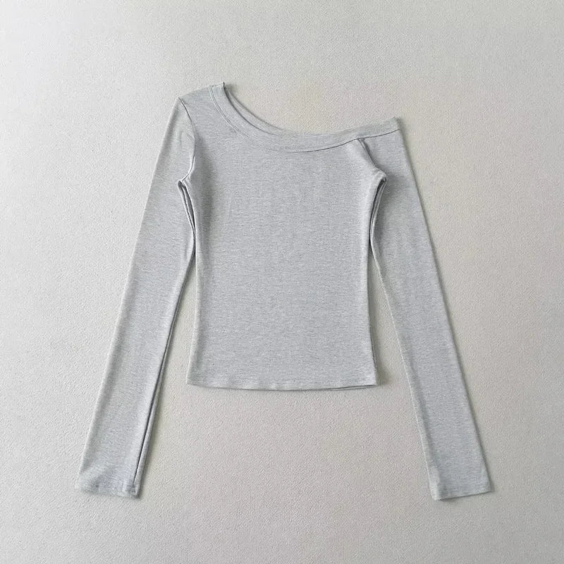 Women One Shoulder Long Sleeve Fitted Top