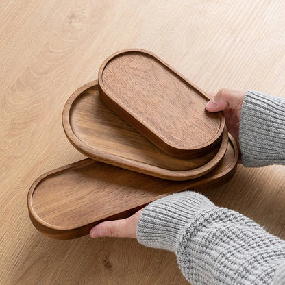 1PC Wooden Serving Trays Oval Wood Tray Platters for Serving Food Dishes Dinner Plates Solid Wood Round Dessert Plate.