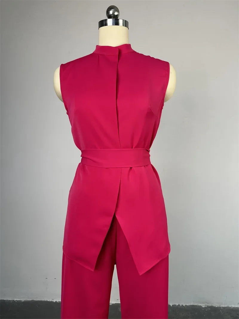 Women Wide Leg Pant Sets Two Piece Set Black Shirt Top & Cuffed Pants Set Suit Loose O Neck High Waist Elegant Trousers Suits.