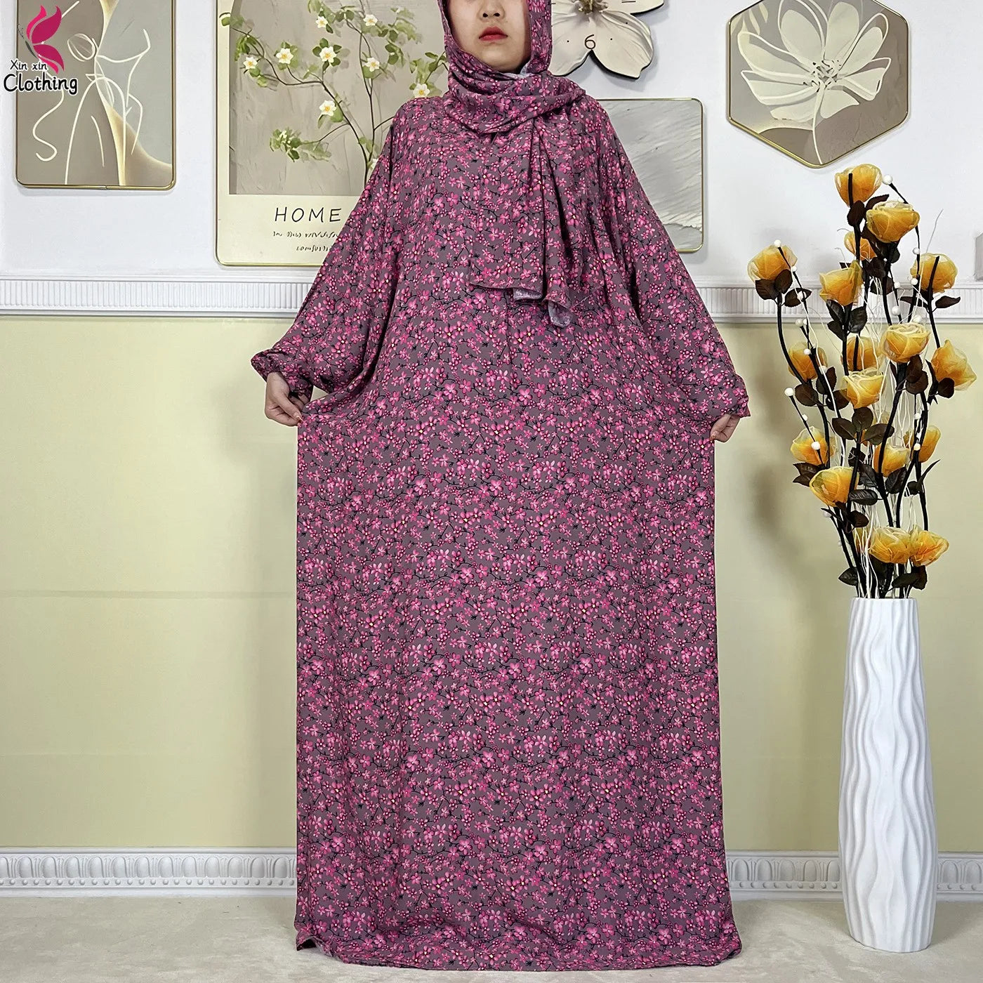 2025 New Muslim Abayas For Women Ramadan Prayer Garment Dubai Middle East Femme Robe Cotton Loose African Dress Turban Attached