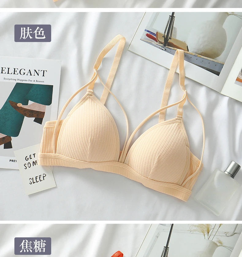 Sexy Women Bra Wire Free Brassiere Push Up Lingerie French Triangle Cup Bra Underwear Thread Top Female Intimates Bralette.