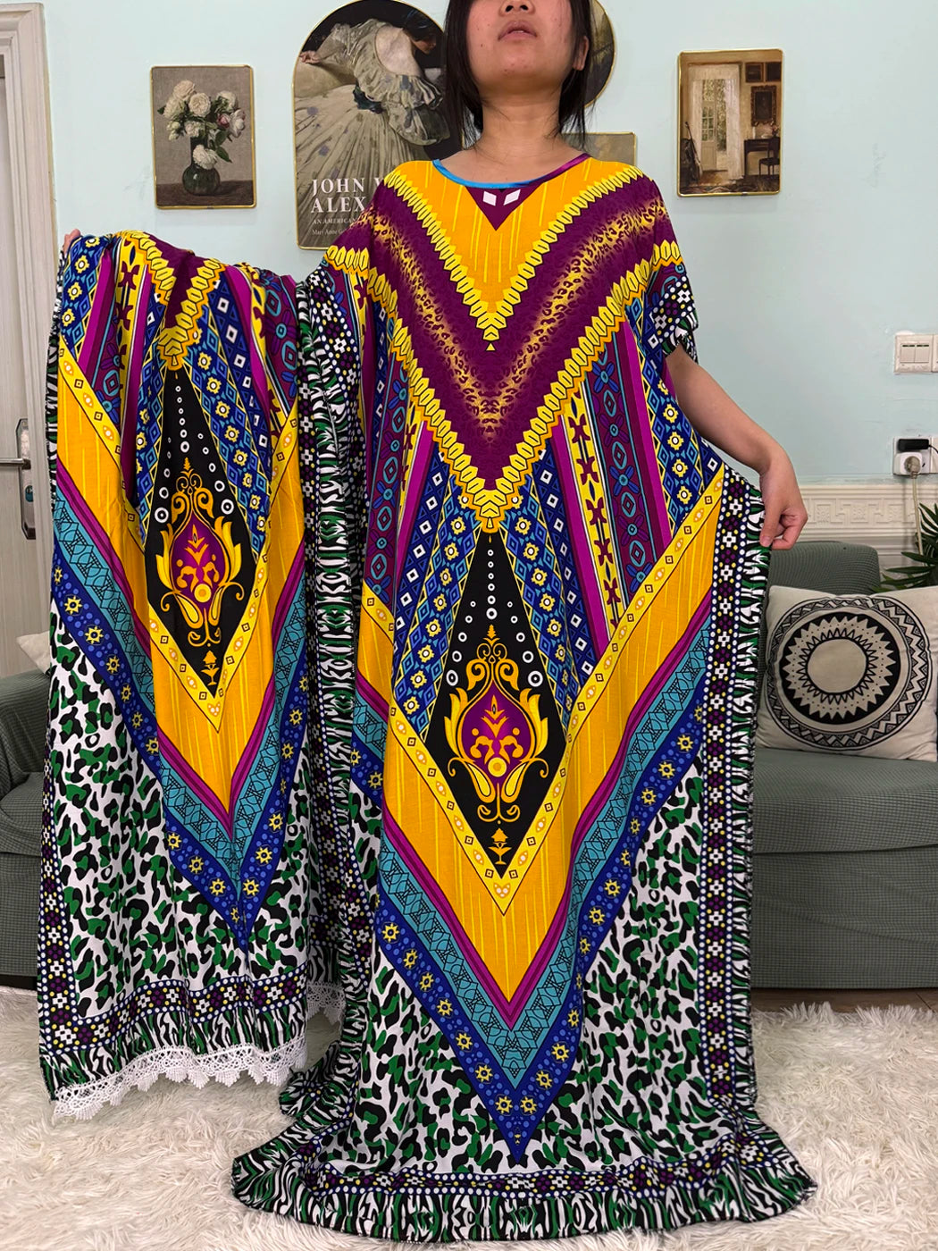 Muslim 2025 New Fashion Sets Abayas For Women Cotton Printed Loose Fit Femme Robe Afircan Islam Dress With 160x80cm Shawl Scarf