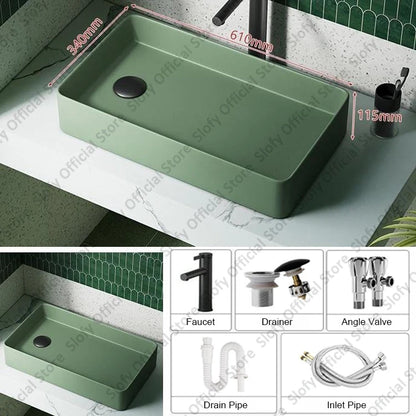 Grünes Haushalts-Hotel-Badezimmerwaschbecken, einfaches künstlerisches Keramik-Waschbecken über der Theke, Sockelwaschbecken, Balkon, Waschmaschine, Waschbecken