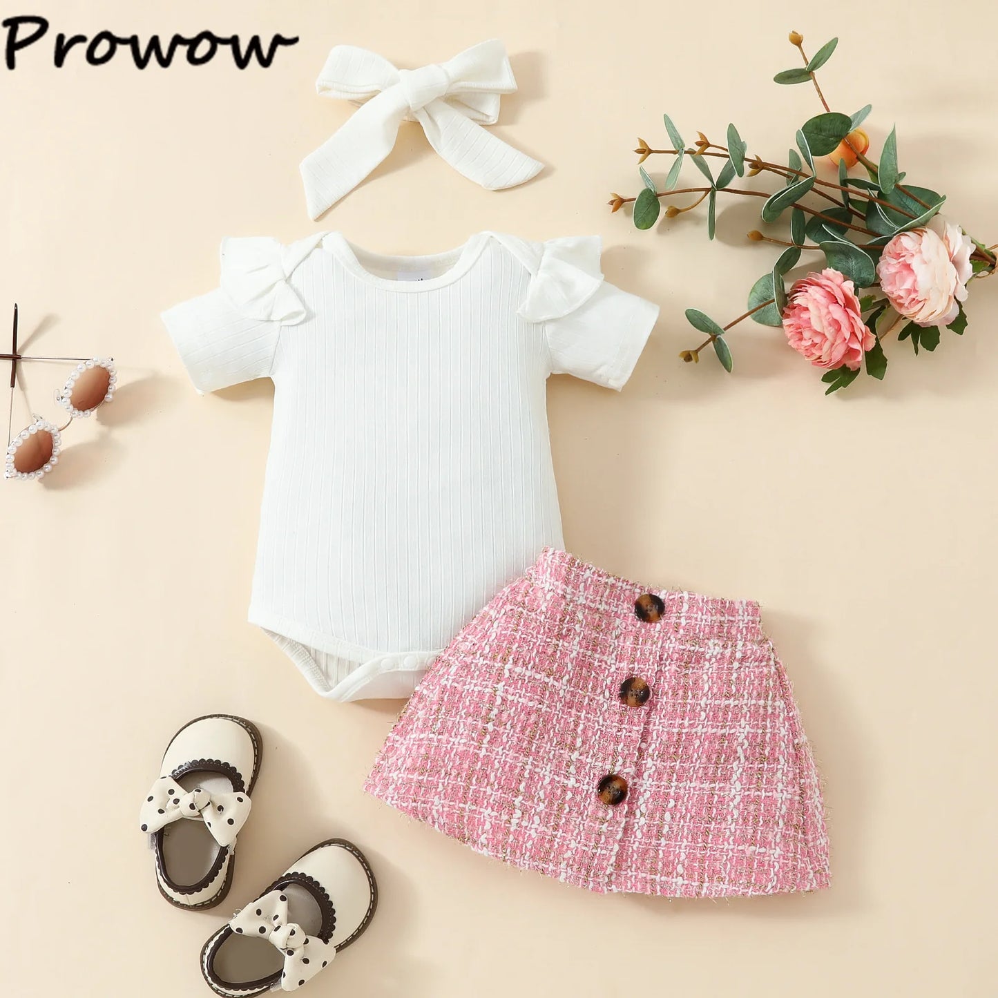 Prowow Günstige Preis Kleidung Baby Mädchen Outfits Set Niedlichen Elefanten Body und Hosenträger Kleid 3 stücke Neugeborene Geburt Set Kleidung.