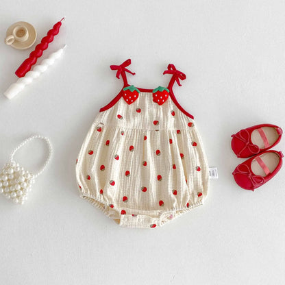 0-2Y Sommer Baby Mädchen Kleidung Erdbeere Druck Infant Mädchen Bodysuit Kleinkind Leibchen Ein Stück.