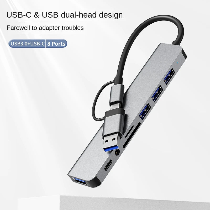 USB 3.0 Type C Adapter Docking Ststion USB 2.0 Port TF SD Card Reader Audio Output Multi-hub Splitter  for Macbook Pro Computer.