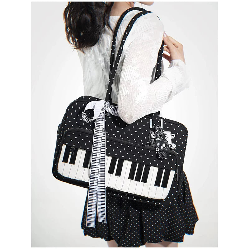 Fashion Polka Dot Ladies Piano Bag New Style Niche Underarm Shoulder Bag Sweet Personality Piano Backpack Women's Bag Square Bag