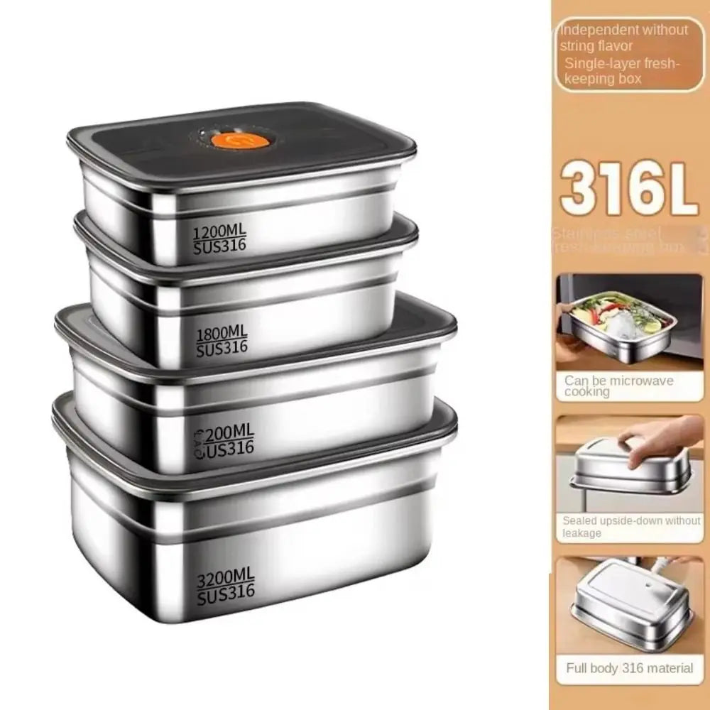 Stainless Steel Camping Lunch Box Sealed Leak-proof Bento Box Microwave Suitable Large Capacity Refrigerator Freezer Storage Box.