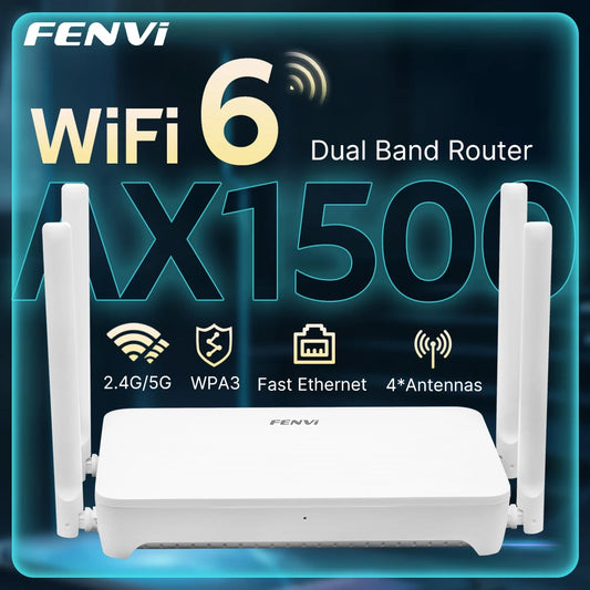 FENVI WiFi 6 Router AX1500 Dual Band 2.4G&5GHz Gigabit Ethernet Port 4 Antennas Signal Amplifier Wireless Wi-Fi 6 Mesh MU-MIMO.