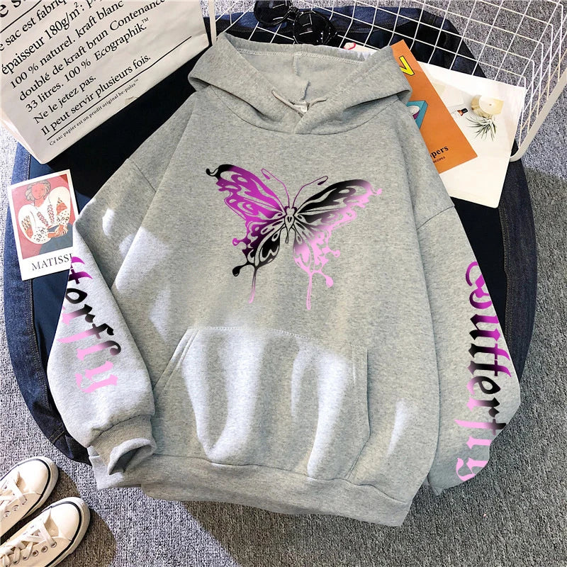 Women's Sweatshirt Butterfly Printed Y2K Hoody Coat All Season Female Daily Casual Fashion Pullover Home Outdoor Comfort Hoodies.